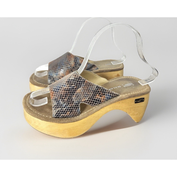 Skechers Metallic Platform Slip On Wood Heeled Sandals Size 7 Hippie Festival - Picture 1 of 8